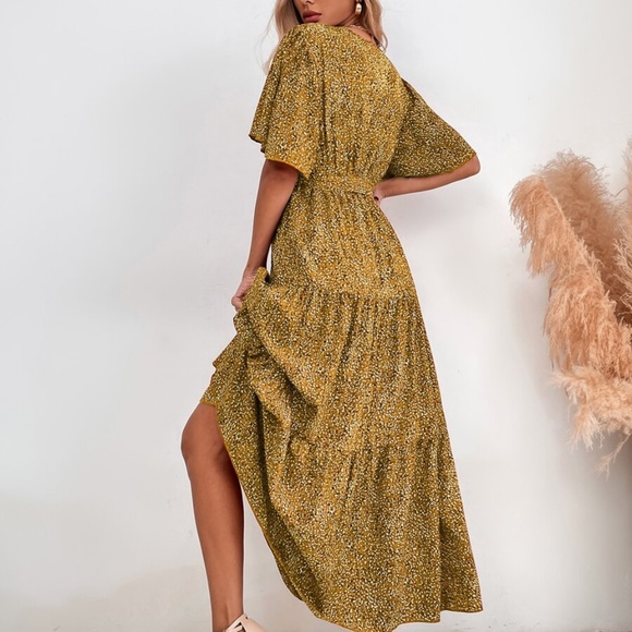 Boho Yellow Butterfly Sleeve Ruffle Maxi Dress - Picture 7 of 10